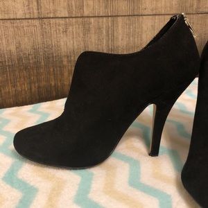 Black faux suede ankle booties